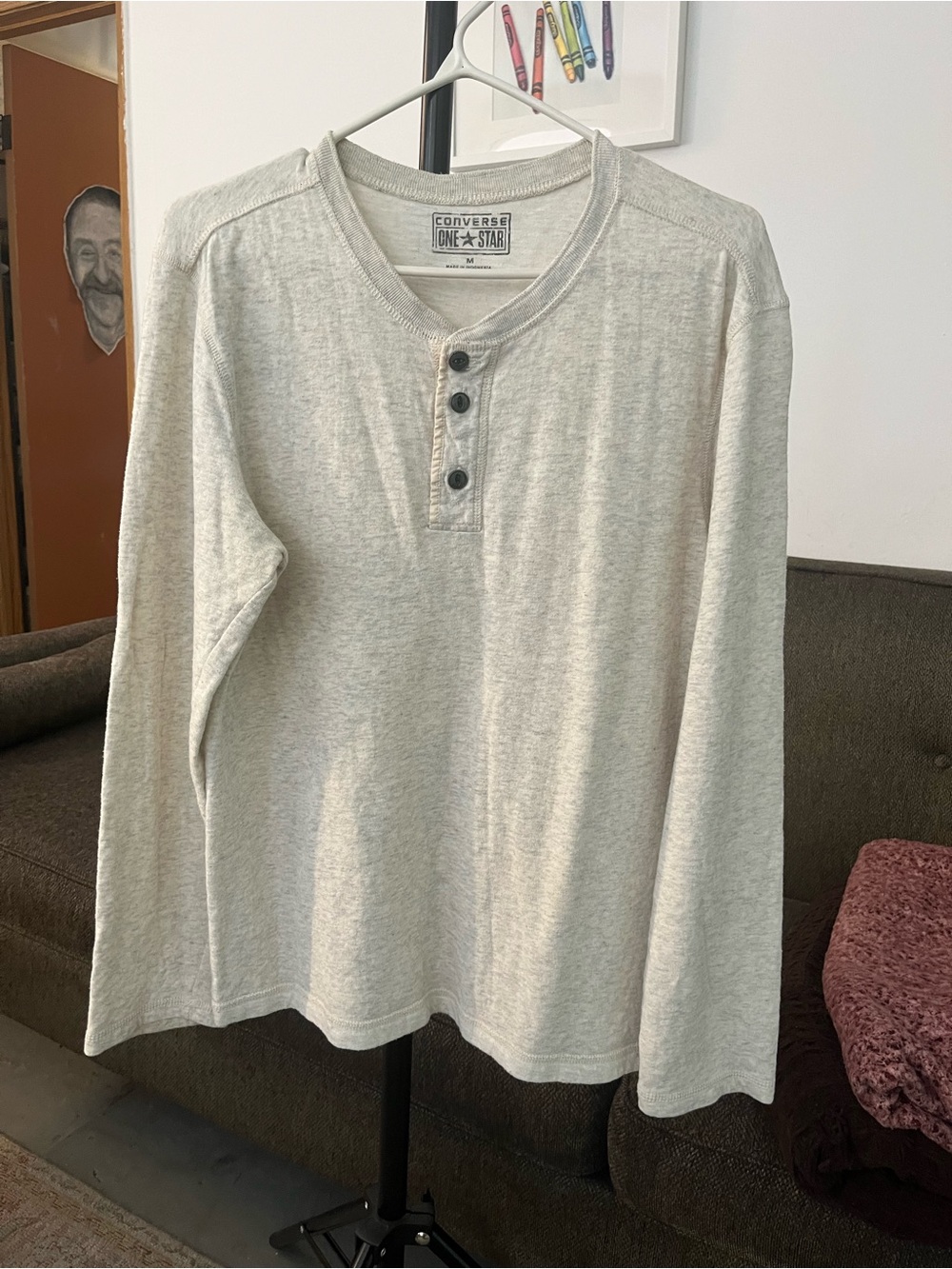 Converse Men's Long-Sleeve Henley in Light Cream